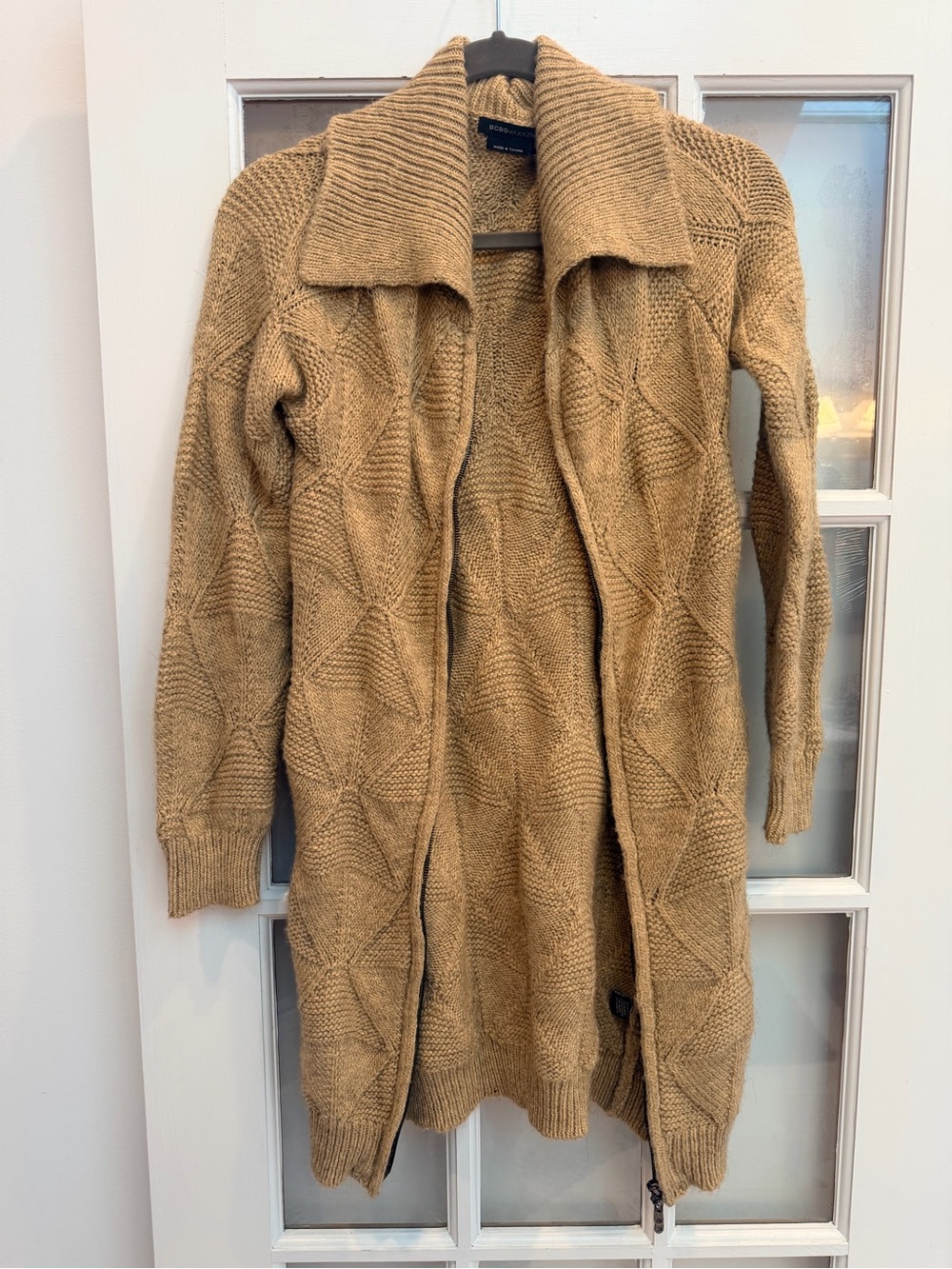 Vintage BCBGMAXAZRIA Y2K Alpaca Open Front Cable Knit Cardigan Sweater Size L